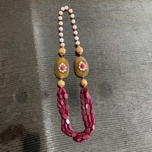 New Pearl & red beads statement necklace with jadao motifs custom made.